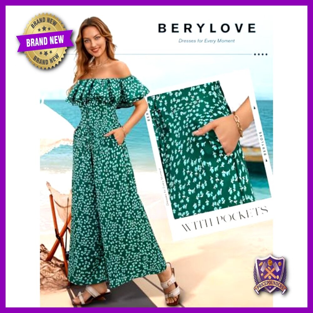 Medium Polyester Jumpsuit Off Shoulder Ruffle Nec… - image 6